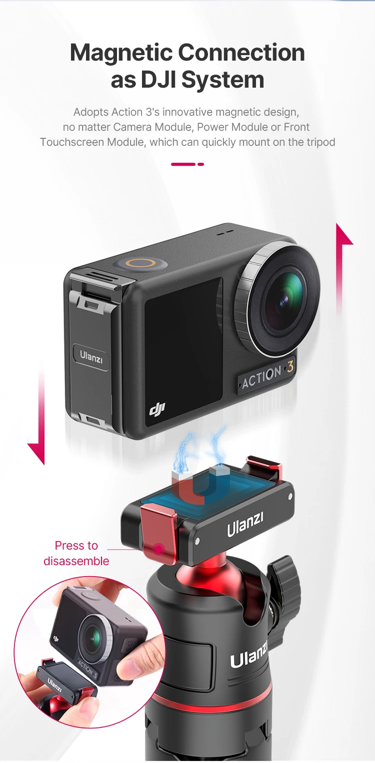 Description Picture 6 of itemUlanzi MT-50 Magnetic Tripod for Dji Osmo Action 5 4 3 Adjustable Underwater Selfie Stick Stand Mount Action Camera Accessories