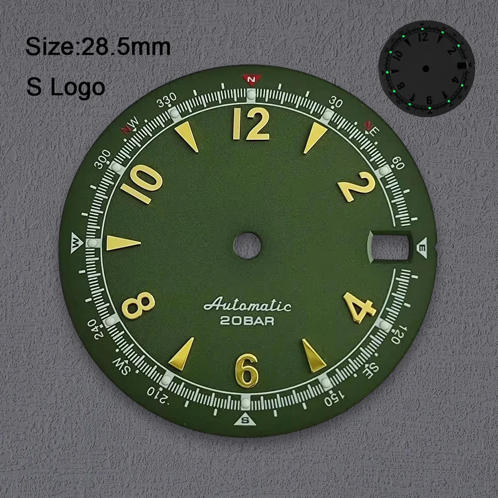 Retro Green Luminous Watch Dial, 28.5mm, for Repair and Customization