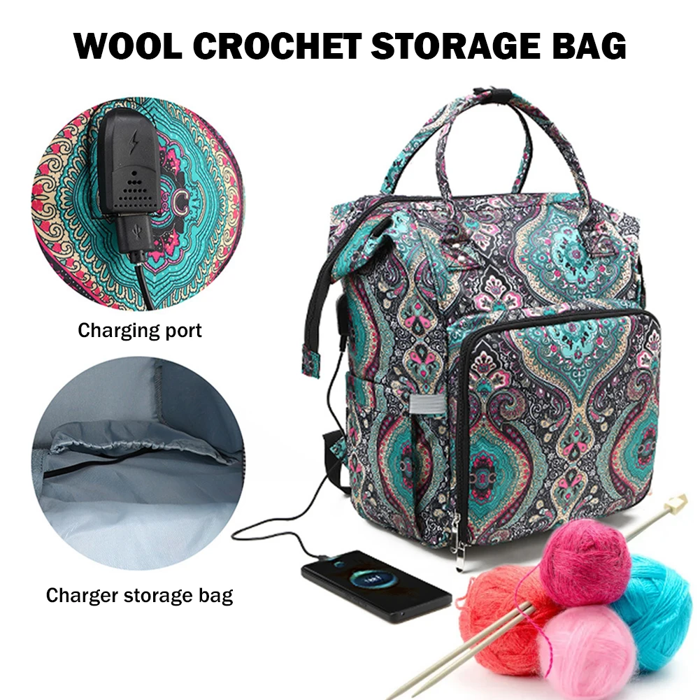 Portable Knitting Needles Organizer Backpack Large Capacity Storage Backpack Lightweight Wear-resistant Sewing Crochet Hooks