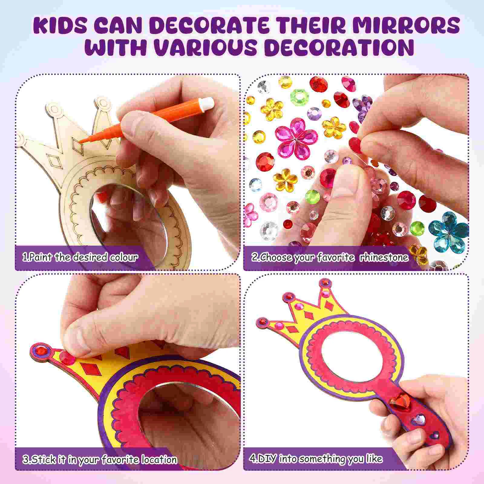 Wooden Toy Mirrors Handheld Crafts Boxwood Princess Birthday Party Decorations Child 4