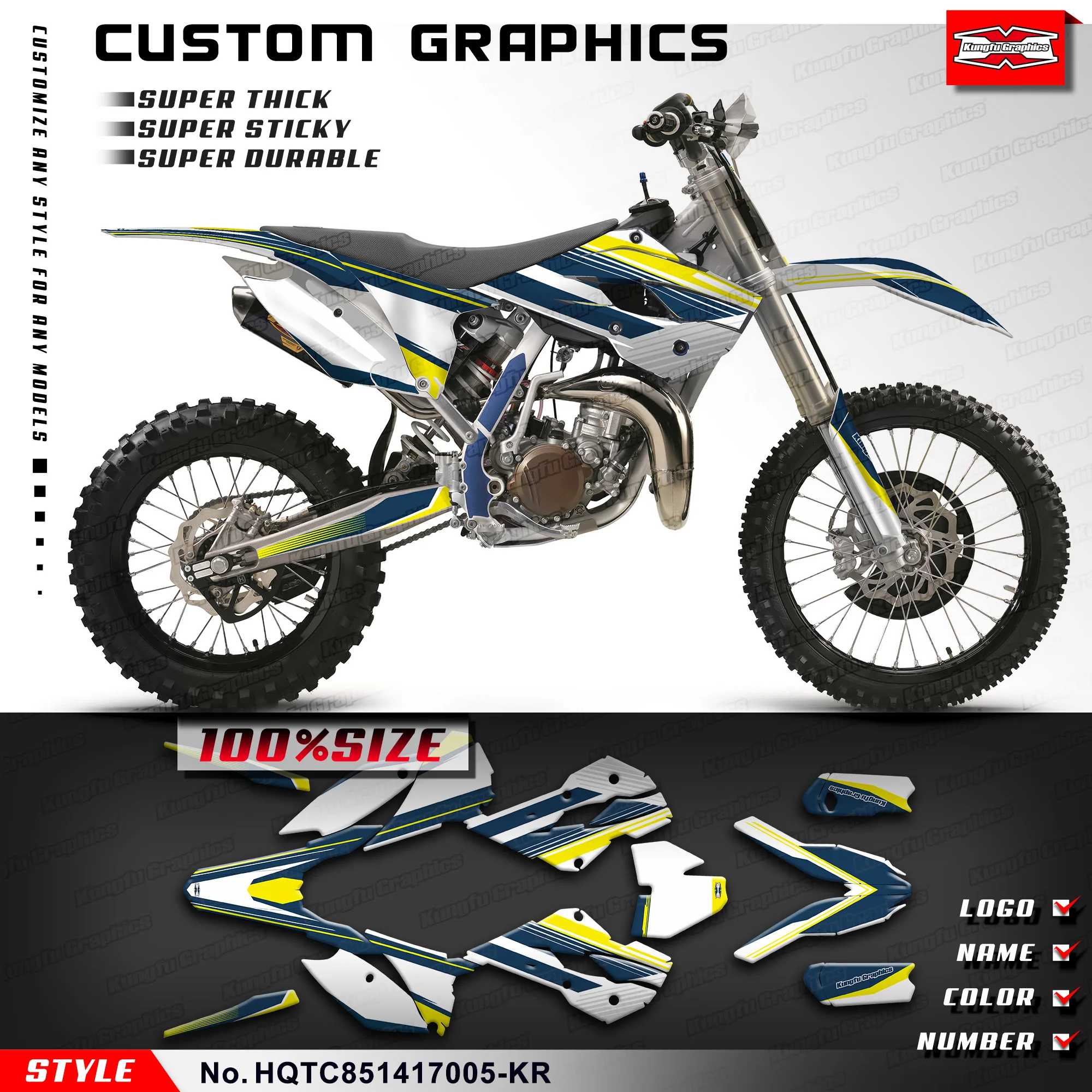 

KUNGFU GRAPHICS Stickers Set Adhesive Decals for Husqvarna TC85 2014 2015 2016 2017, HQTC851417005-KR