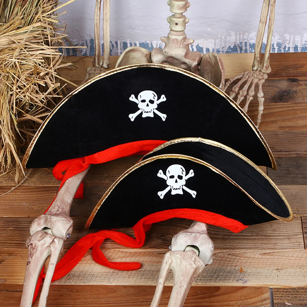 Pirate Skull Hat Cosplay Print Captain Cap  Kid Adult Eye Patch Mask Halloween Masquerade Party Costume Props Accessories