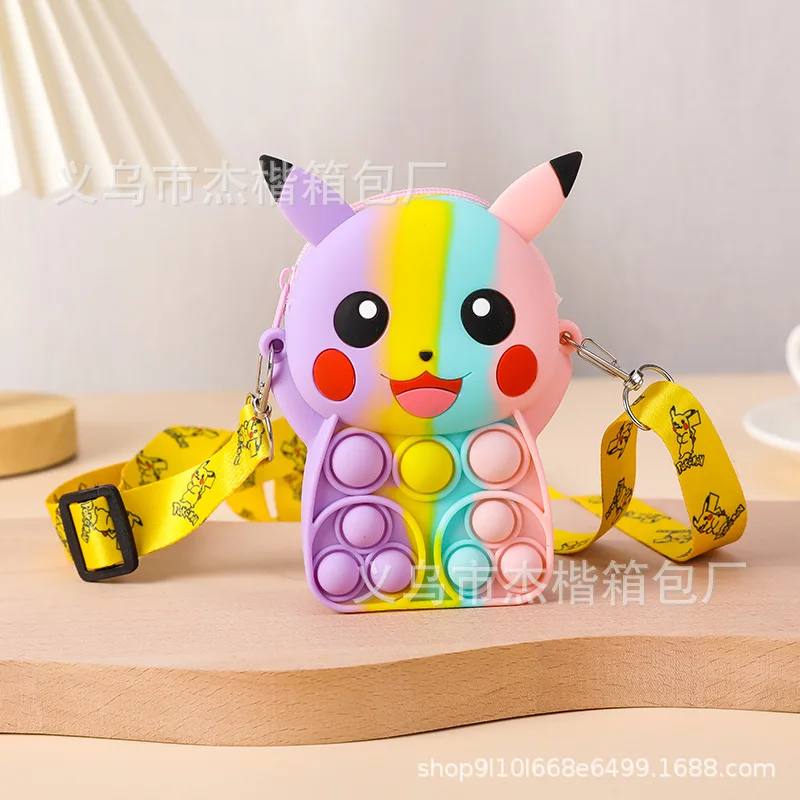 stress squeeze toy POKEMON Pikachu Anime Figure Popping Its Messenger Bag Push Bubble Storage Bags Birthday Party Girls Culture Gift mochi's fidget toys Squeeze Toys