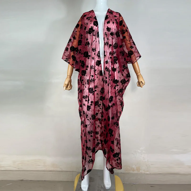 

MUHUIZI 2023 Bohemian women's printed Beach Bohemian kimono robes ladies V-neck tassels summer Happie bikini cover