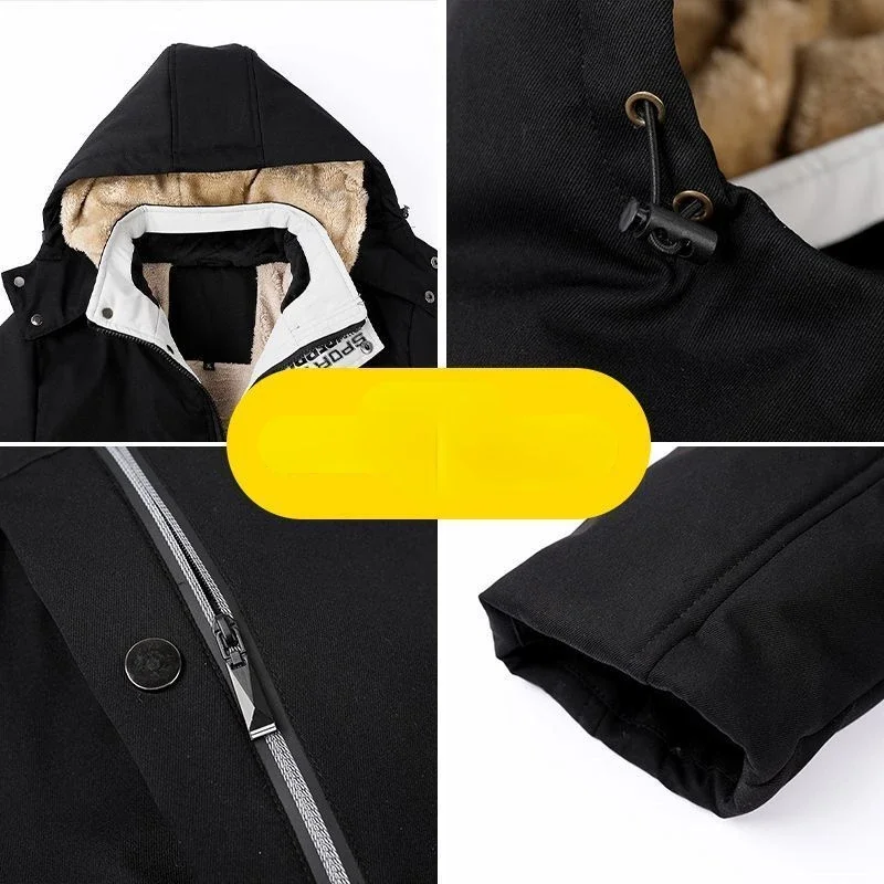 Men's Winter Jackets Hooded Warmth Men's Coat Cashmere Men's Jacket Plush and Thicken Parkas Loose Pure Cotton fur Lined Coat