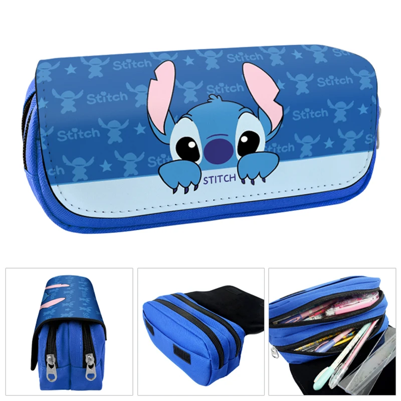 Pencil Bags Miniso Cute Cartoon Stitch Pencil Bags Large Capacity Pencil Case For Primary and Secondary School Students