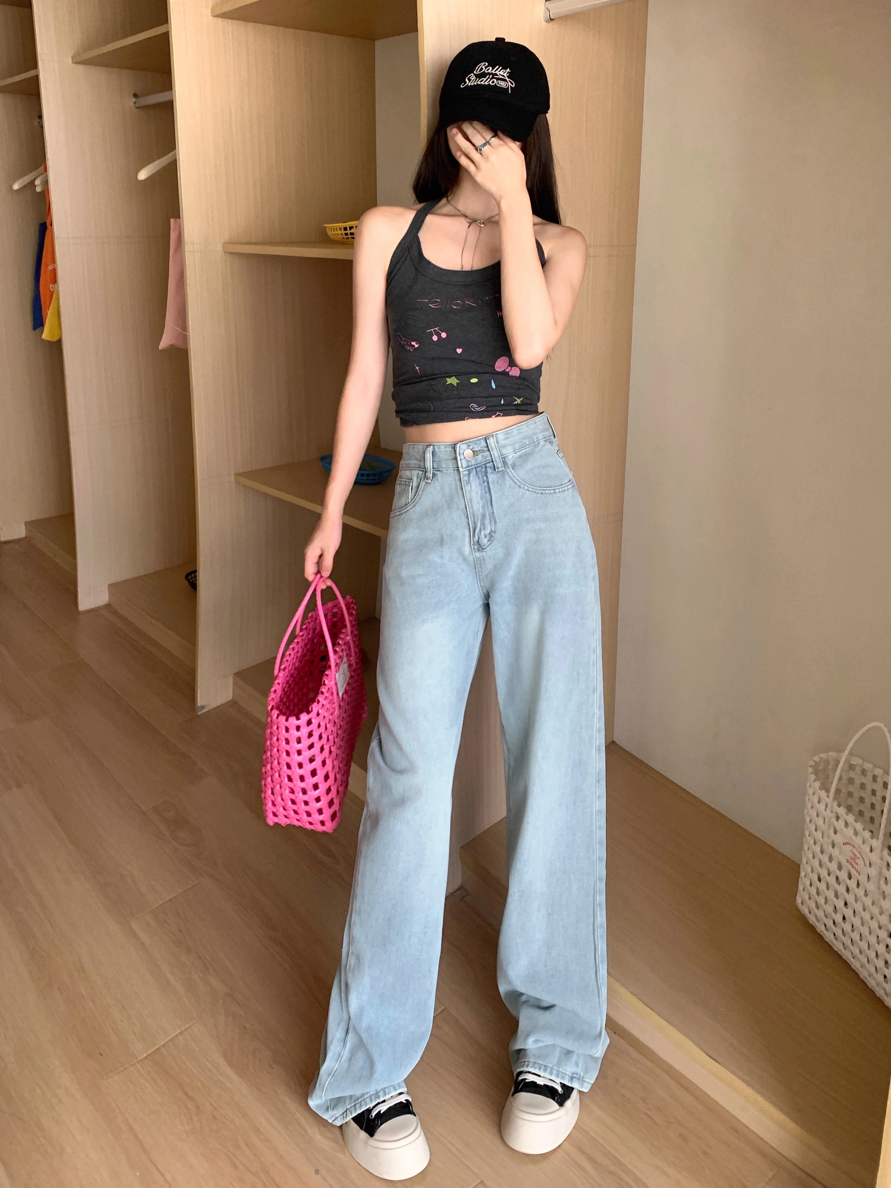 Baggy Jeans For Women | 2024 Bow Korean y2k Embroidered Retro High Waist Slim Denim Jeans