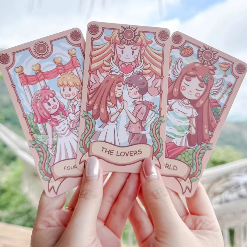 

12*7cm Joyful Journey Tarot with Guidebook for Beginners Rider-waite System Cartoon Cute Tarot Deck 78 Pcs Cards