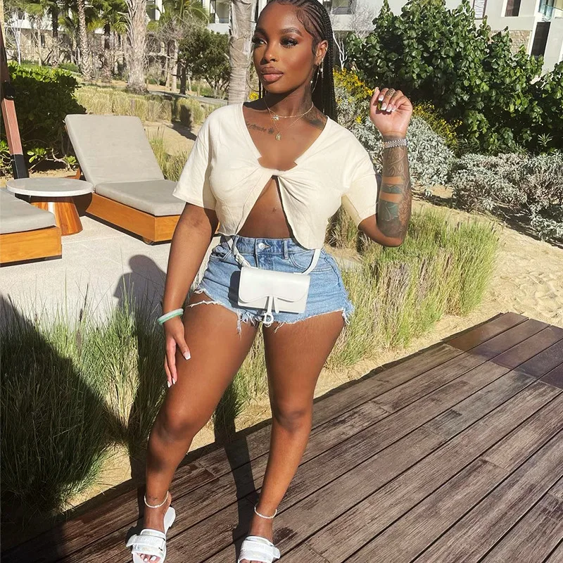 

High Quality 2023 Women T-shirt Street Joint Pure Color Spring Summer Blouse Sexy Crop Tops Clothes Bodysuit Tees Y2k Goth