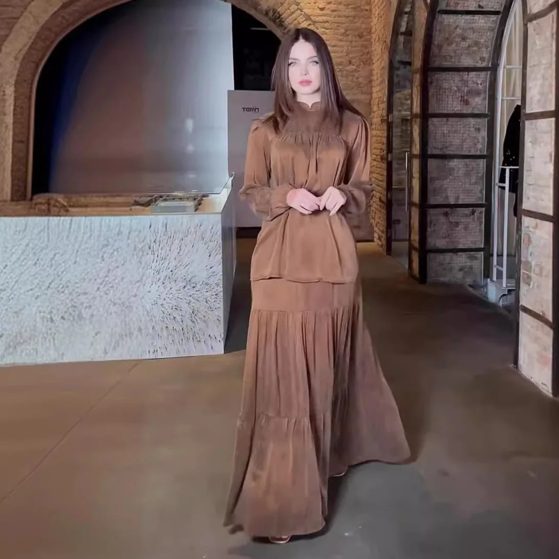 مجموعات مسلمة النساء تنورة طويلة ملابس عربية طيات...