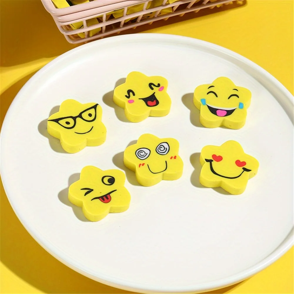 18Pcs Star Erasers - Fun Smiling Faces, Bright Yellow- No Residue,Classroom Prizes, Student Rewards, Homeschool, Office, Party - 3