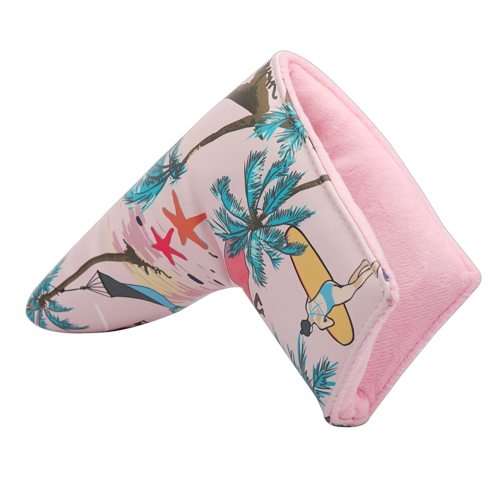 Premium PU Leather Pink Hawaiian Style Printing Magnetic Closure Golf Blade Mallet , Half Mallet , Square Mallet Putter Cover 3