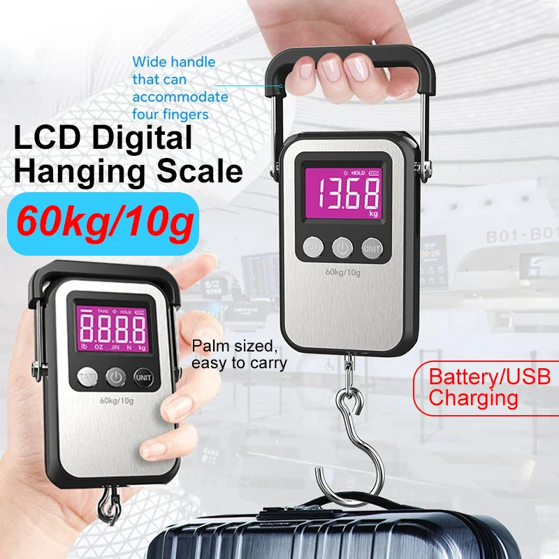 Balance digitale portable 60kg/10g rechargeable USB pour pêche et bagages - Pèse-électronique polyvalent précis