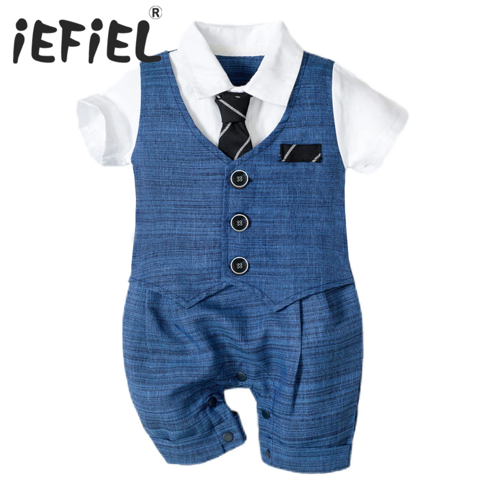 Baby Gentleman Boys Onepiece Romper Birthday Outfit Short Sleeve Fake
