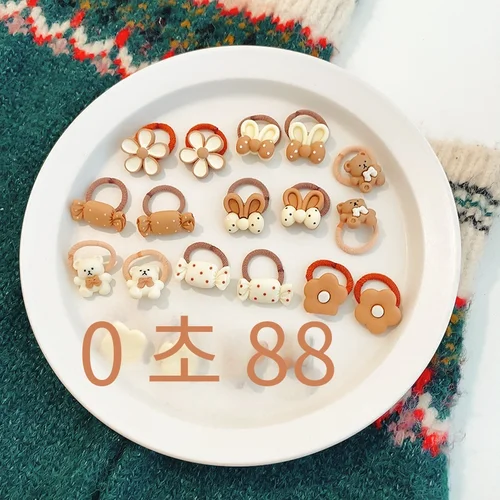 여아용 귀여운 만화 곰 토끼 헤어 밴드, 신축성 고무 밴드, 헤드웨어, 꽃 리본, 아기 헤어 액세서리 장식품, 묶음당 20 개 4