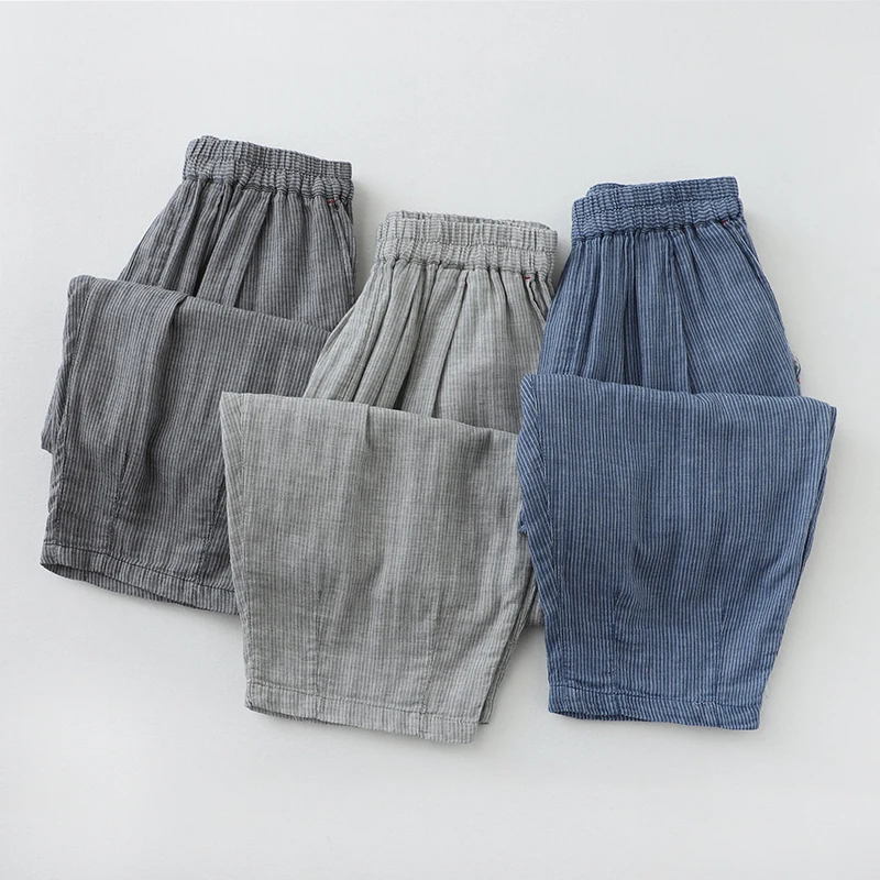

Limiguyue Casual Harem Striped Pants Summer Cotton Linen Women Trousers Calf-Length Wide Legs Clothes All Match Female Pant U315