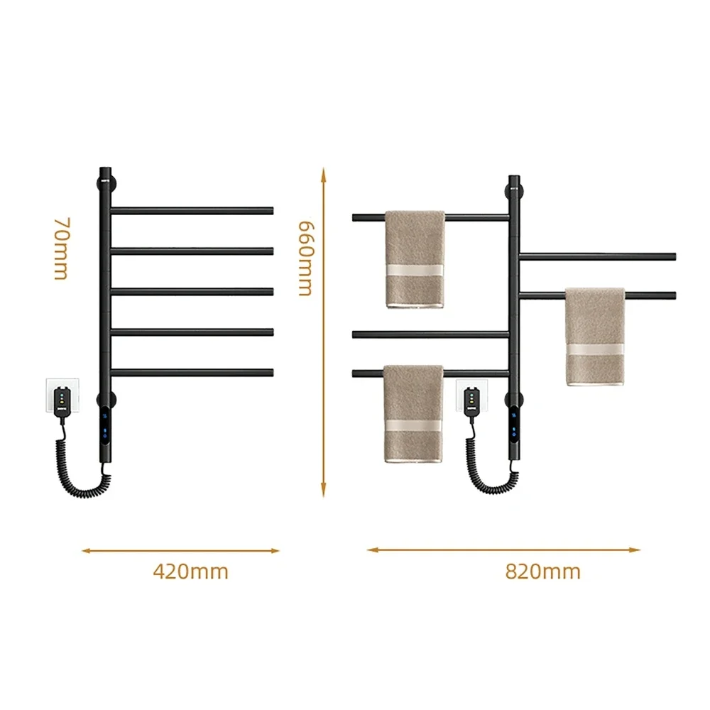 Bathroom Towel Warmer Stainless Steel Smart Electric Heated Towel Rack 45℃-70℃ Temperature Adjustable 1-8h Timing Touch Control,electric towel rack