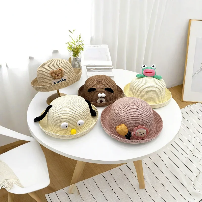 

Children's Fashion Funny Pattern Curl Hat Baby Multi-Color Optional Straw Hat Children's Summer Outdoor Play Fisherman Hat