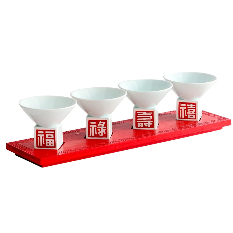 

Creative Cold Dish Bowl New Chinese Style Luck, Wealth, Long-Lived and Happy Four-Grid Set Fusion Dish Ceramic Tableware