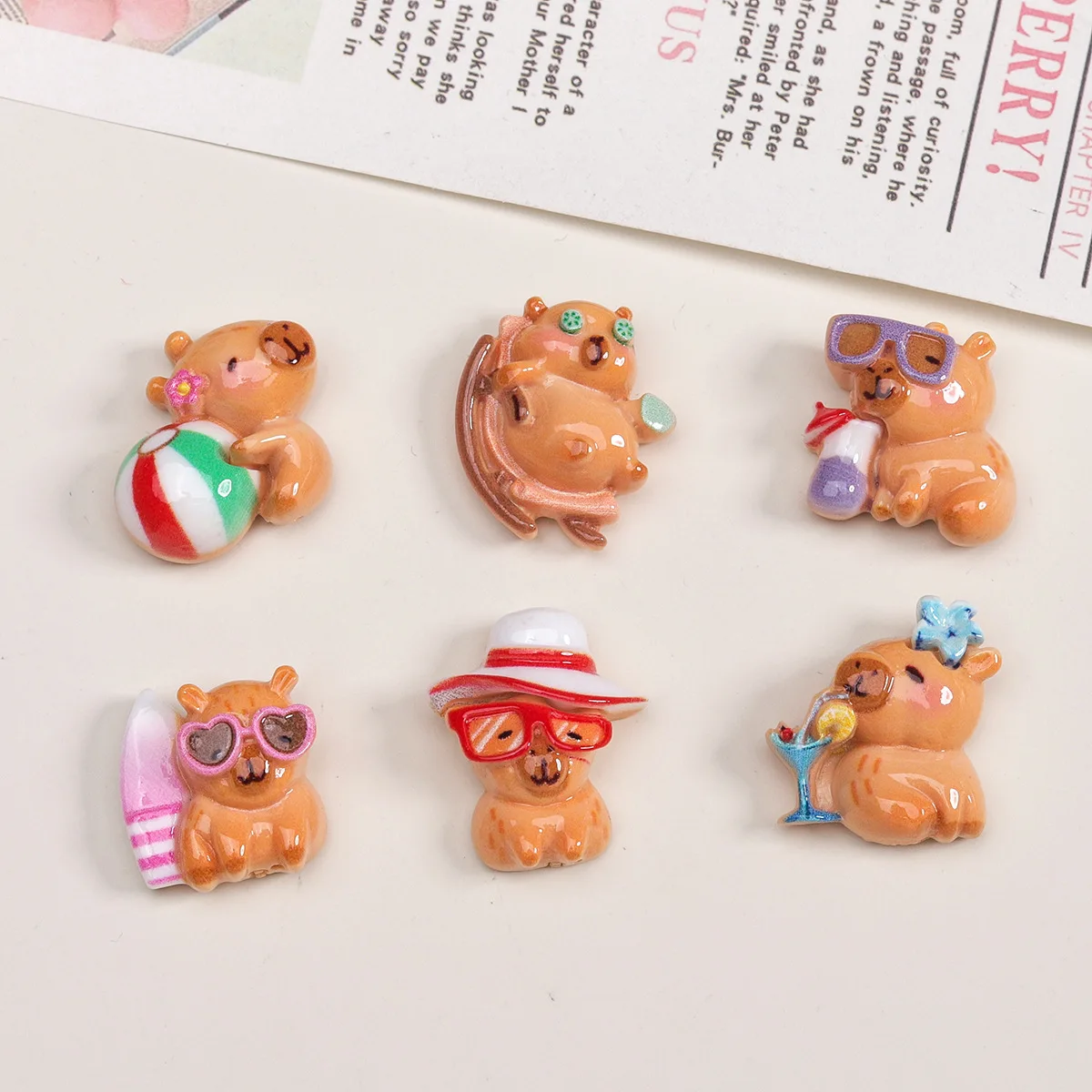 10/100개 귀여운 플랫백 레진 비버 카피바라 장식 공예 DIY 스크랩북 제작 액세서리 카보숑