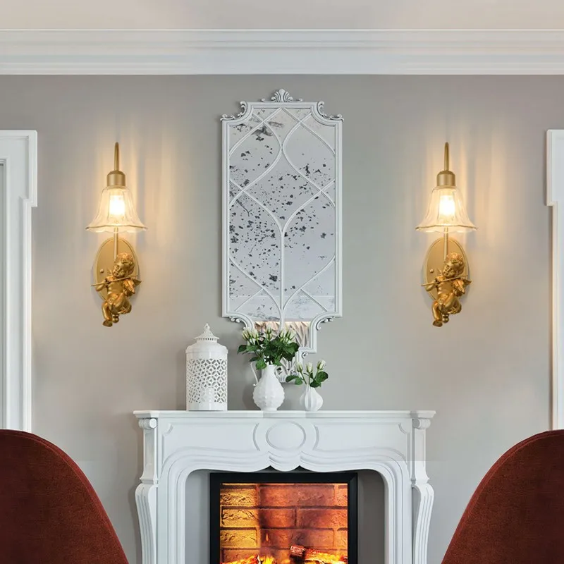 

Американский Роскошный домашний декор, настенный светильник с ангелом, скандинавский креативный металлический настенный светильник, простой бра для гостиной, спальни, ресторана