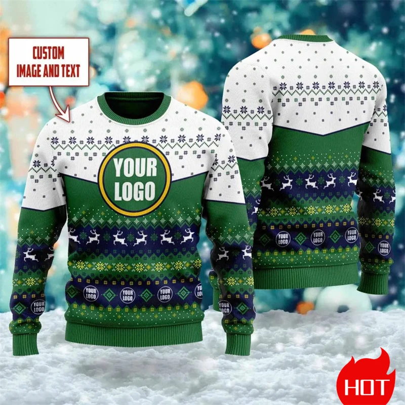 Novo logotipo personalizado 3d impresso feio camisola de natal diy design personalizado moletom gráfico imagem personalizada pullovers unisex topos