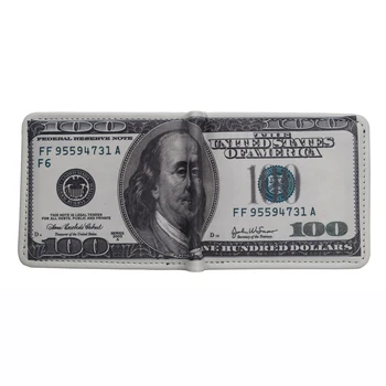 Benji $100 Bill Design  PU Leather Short Wallet with Zipper Coin Pocket