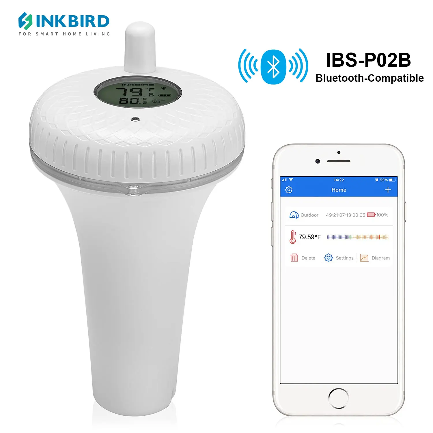 

INKBIRD Floating Pool Thermometer Wireless IPX7 Waterproof Swimming Pool Tub Temperature Monitor Used for Aquariums BathTub