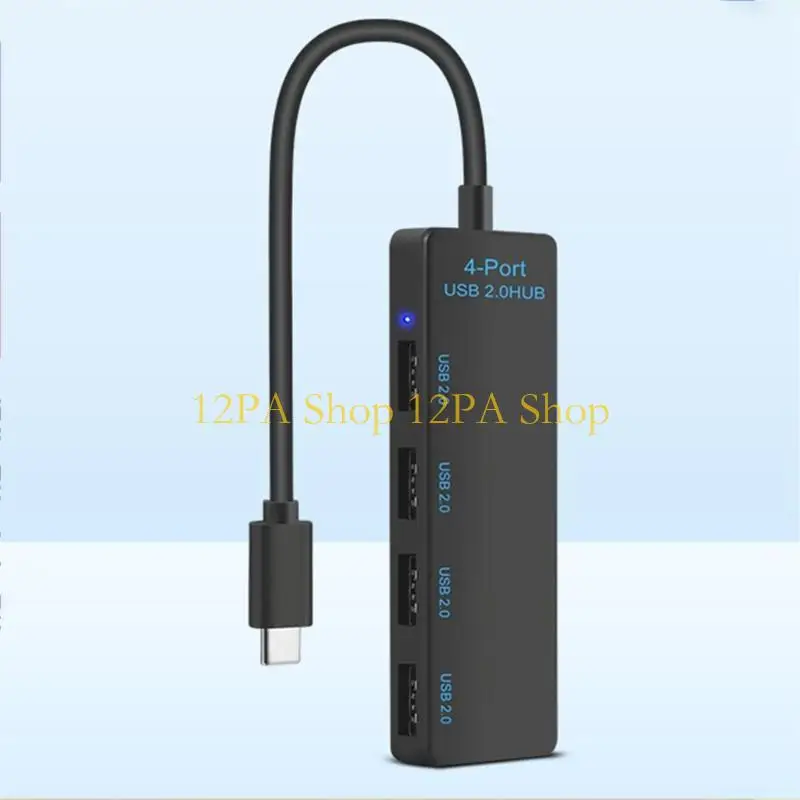 12PA USB C 허브 With4 USB 2.0 포트 480Mbps 및 다양한 전자 충전 어댑터 데이터 전송용 LED 조명