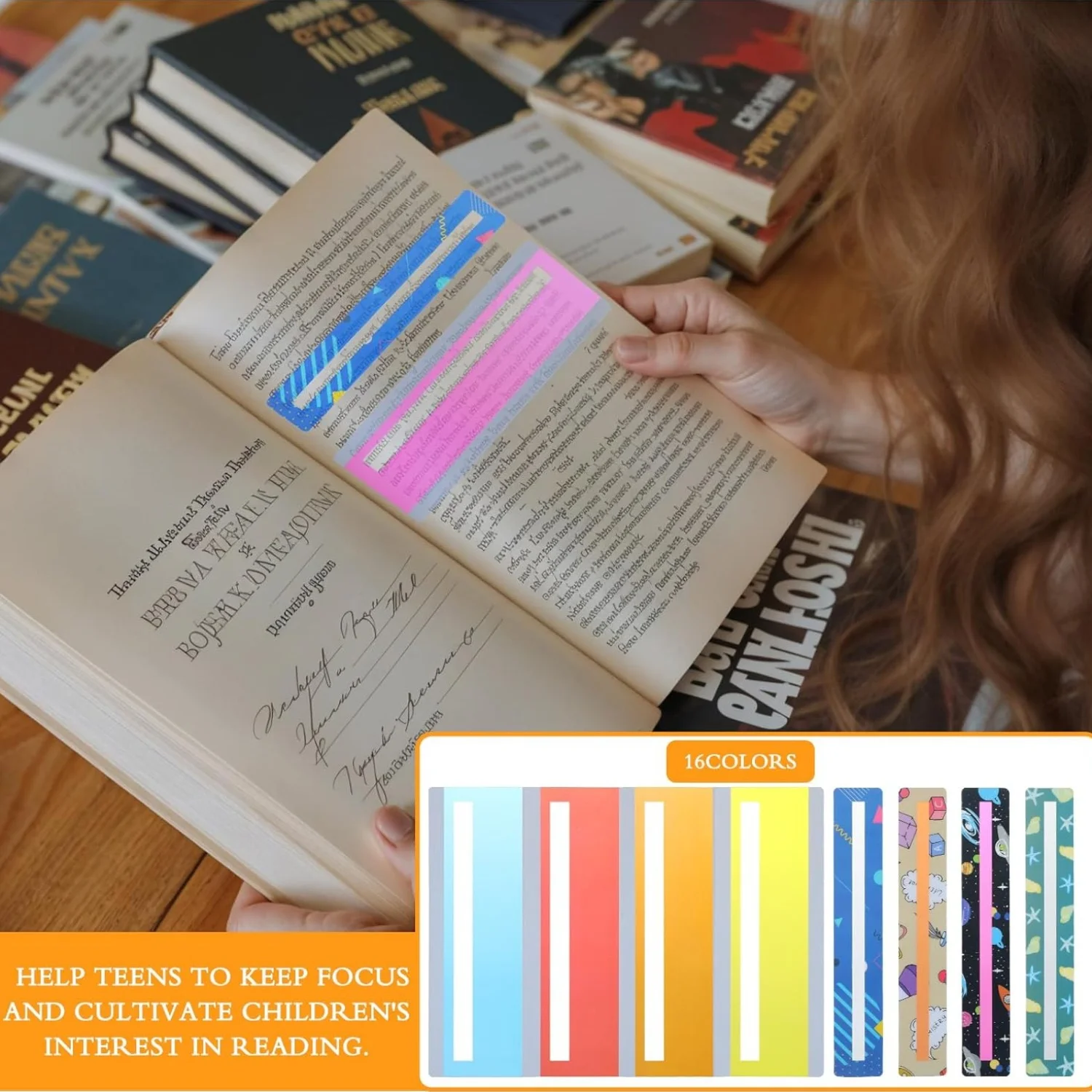 16 Pcs For Children With Reading Aid Disabilities Classroom Tools With Guided Reading Strips Colored Overlays Sky And Pure Theme - 3