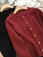 2024 Crew neck 100 pure cashmere cardigan small fragrant coat women's spring and autumn loose wool knit sweater - Image 2