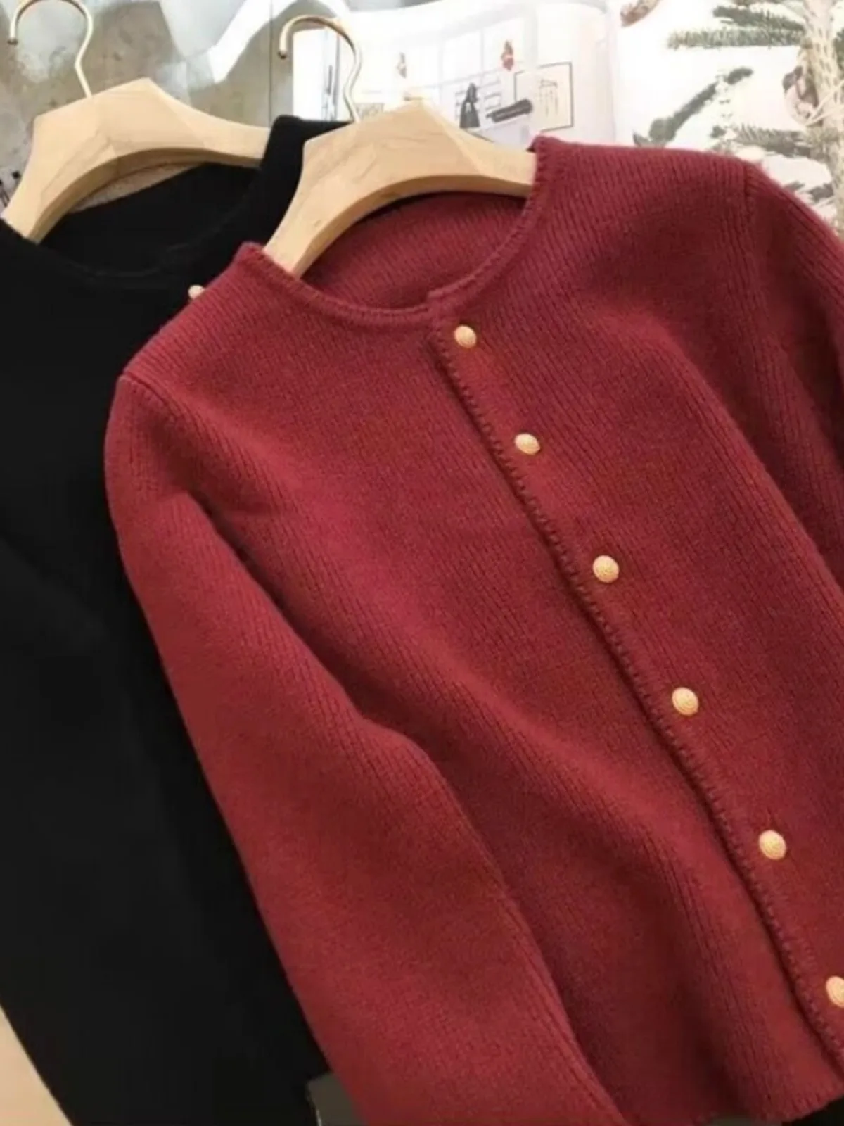 2024 Crew neck 100 pure cashmere cardigan small fragrant coat women's spring and autumn loose wool knit sweater 2