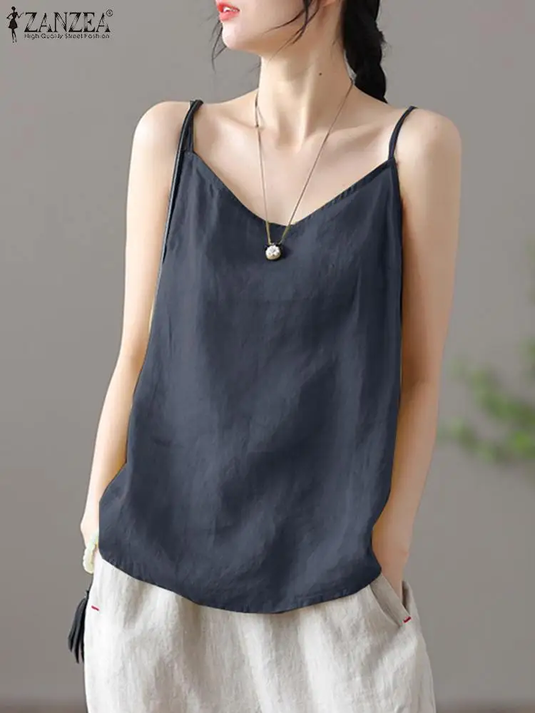2023 ZANZEA Summer Elegant Tank Tops Woman Sleeveless ONeck Spaghetti