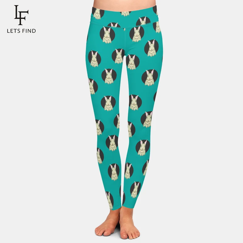 LETSFIND Female Pants Fashion 3D Cartoon Rabbit Print Workout Fitness Leggings High Waist  Women Trousers pleated sweatpants causal cartoons print high waist drawstring leggings thick flare stacked pants women joggers active trousers