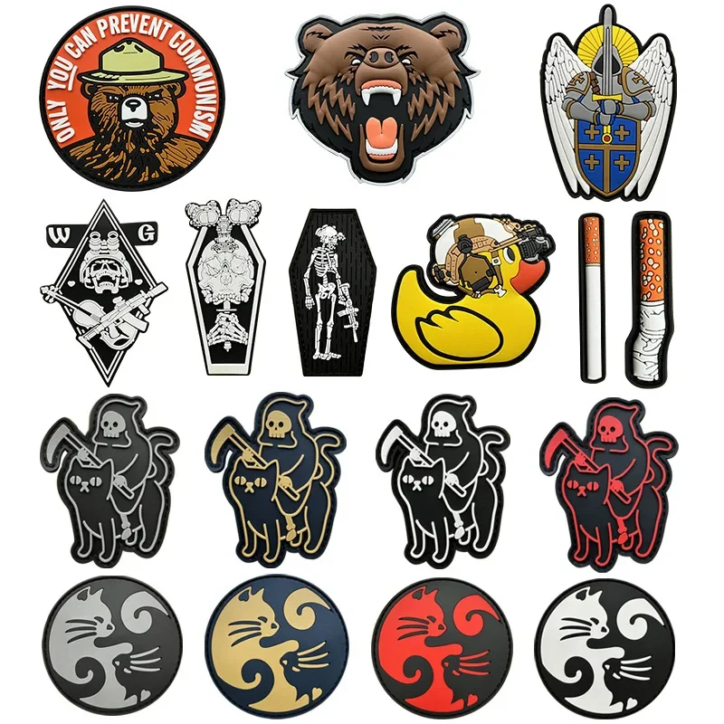 

Tactical Night Vision Morale Badge PVC Luminous Ghost Cat Hook&Loop patch Harvester Bear Head Tactical Patches Backpack Stickers