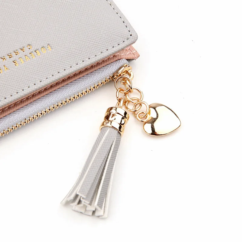 Women's Pink Tassel Zipper Mini Wallet - PU Leather Coin Purse & Card Holder