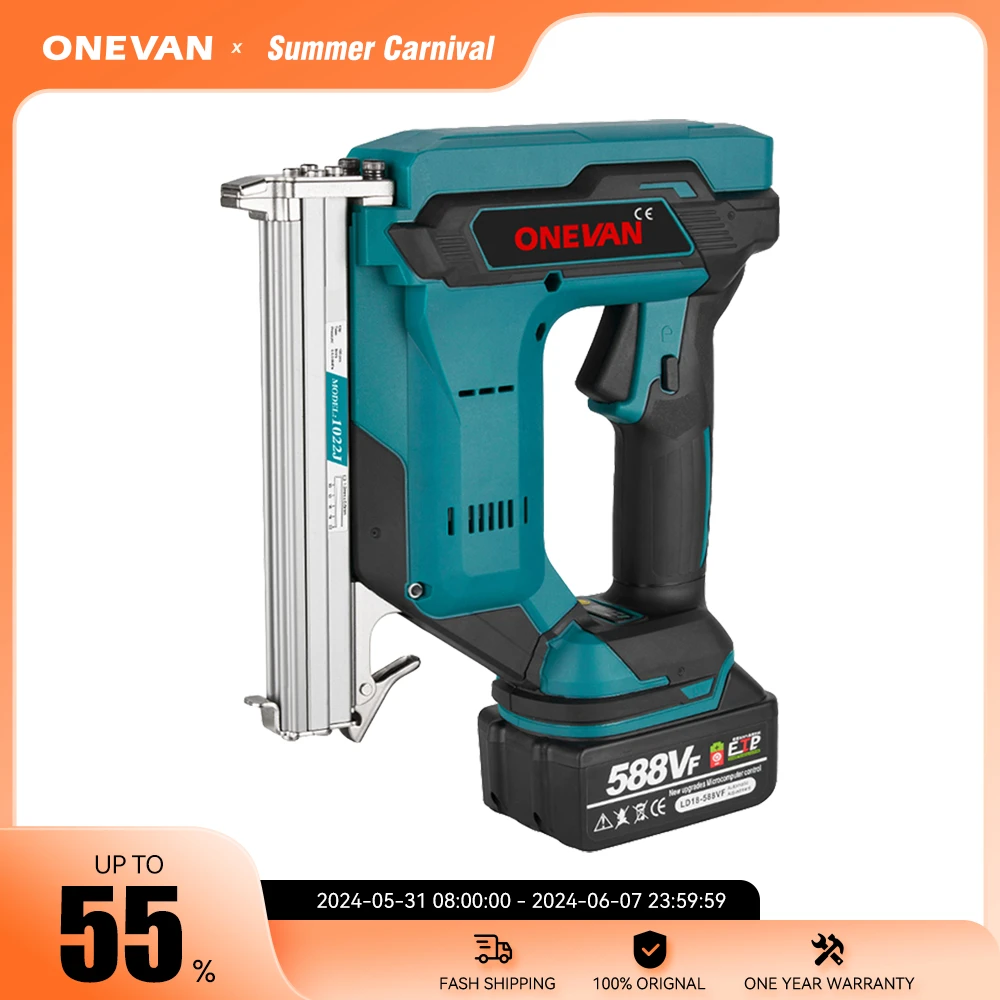 ONEVAN-Pistola de pregos elétrica para Makita, F30G, Pistola de pregos, Nailer, Grampeador, Moldura, Tacker, Móveis, Grampo, Ferramenta de Carpintaria, Bateria 18V