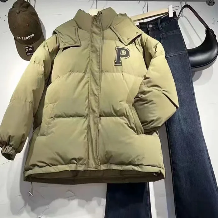 

Парка женская короткая с капюшоном, утепленная свободная утепленная Повседневная Верхняя одежда с буквенным принтом, на молнии, базовое пальто, в Корейском стиле, зима