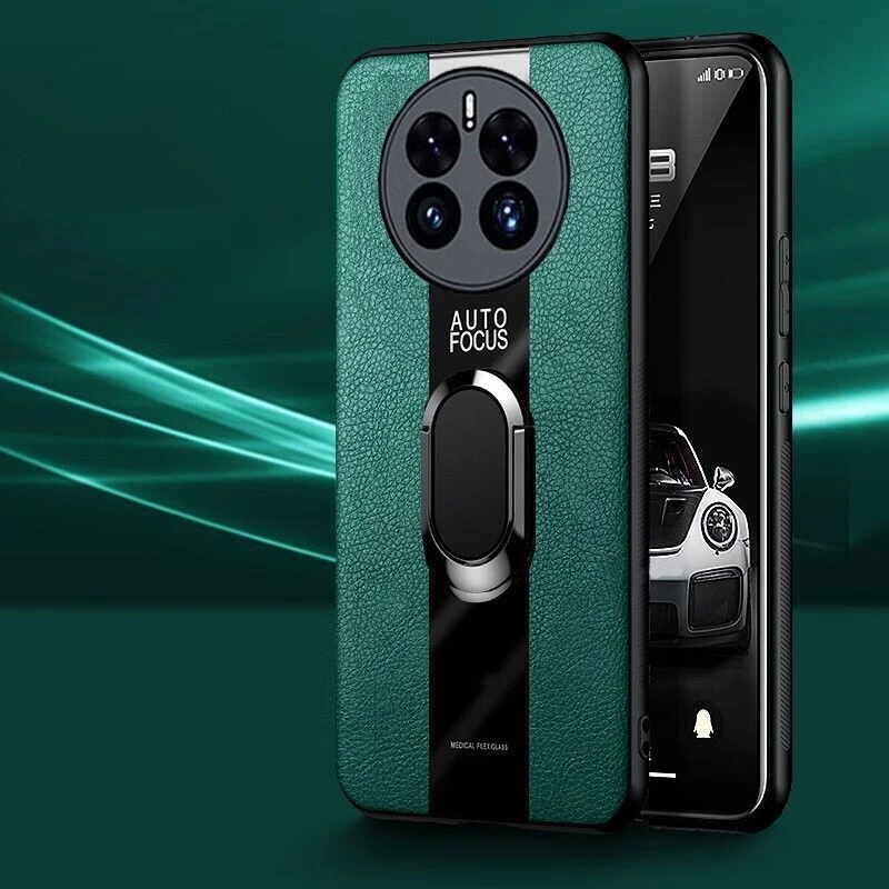 Luxury Magnetic Ring Phone Cover - Premium PU Leather Shockproof Bumper