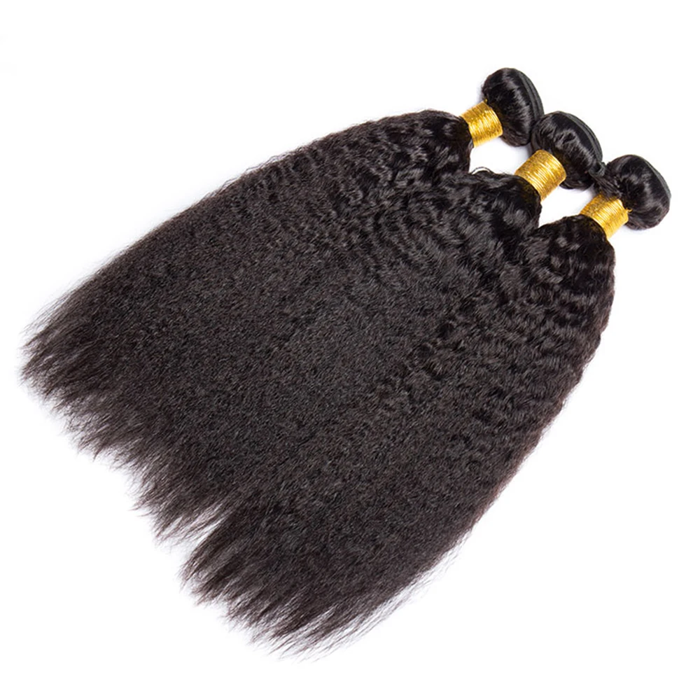 32 Inch Peruvian Kinky Straight Human Hair Bundles Bulk Remy Hair Extensions Soft Yaki Straight 100% Human Hair Weave Bundles 2