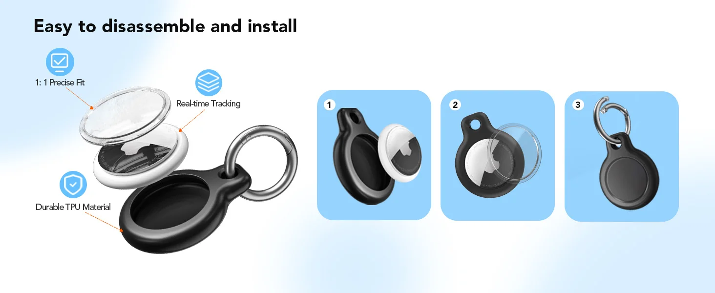 Wasserdichte Hülle für Apple AirTag Halter Schlüsselanhänger mit Anti-Verlust-Schlüsselring, Harte TPU AirTag Schutzhülle für Schlüssel, Taschen, Haustierhalsbänder, Koffer – Detail 3