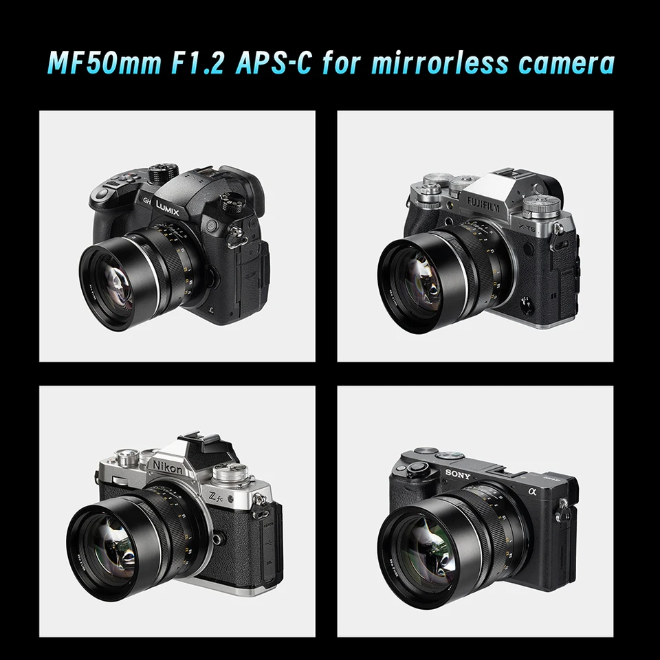 7artisans 50mm F1.2 APS-C 프레임 수동 초점 대구경 프라임 렌즈 ( E, 알파 6700, 후지 X X-T5, S20, 니콘 Z, M43 마운트 호환)