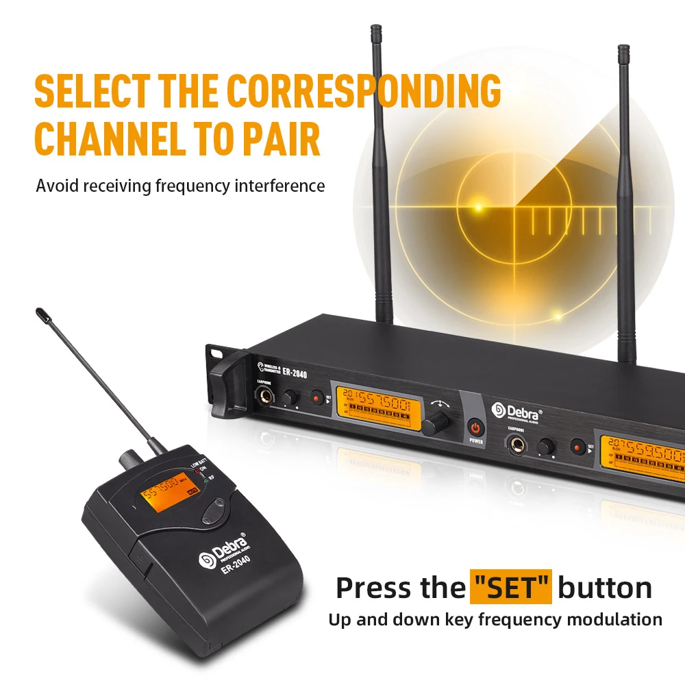 Debra UHF IEM In-Ear Wireless Monitor System ER-2040 with Receiving Distance180m for Stage Performance, Outdoor Singing wireless in ear monitor