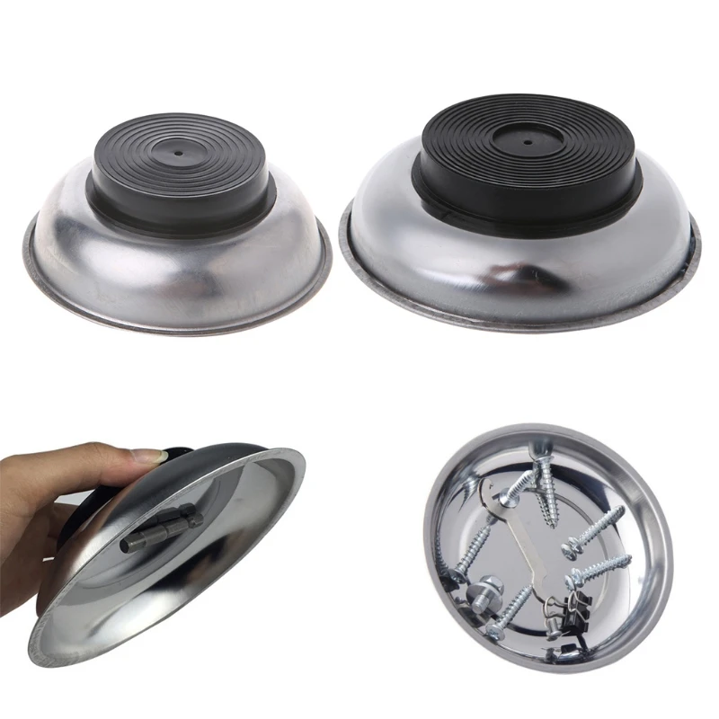 Round Magnetic Parts Tray Bowl Dish Stainless Steel Garage Holder Tool 2