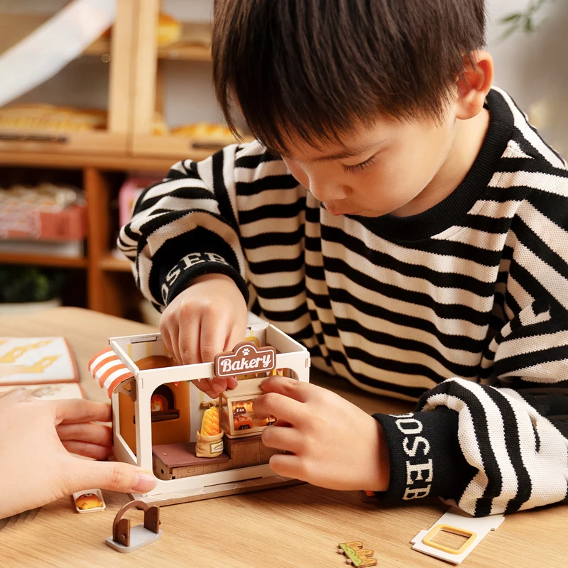 New Super World 3D Puzzle Miniature House Creative DIY Milk Bread Box Assembly Small House with Atmosphere Light Children's Toy 5