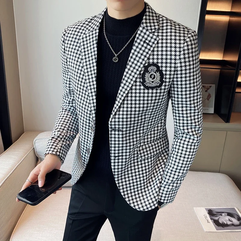 

2023New Blazer men's business trend fashion plus velvet small suit youth Zhongshan clothing quality stand-up collar Blazer