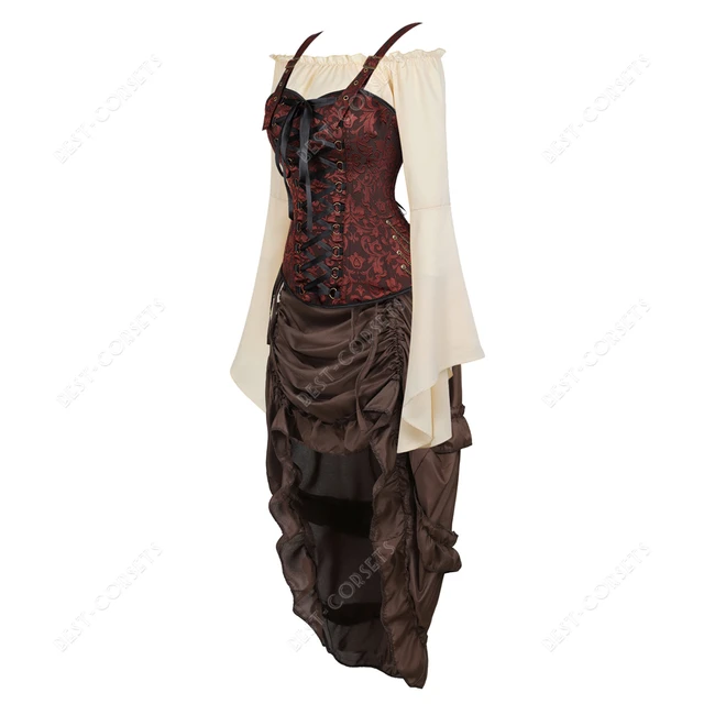 Sexy Pirate Corset Dress Skirt Plus Size Steampunk Corset Top Lace