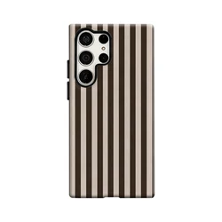 Glossy Brown and White Striped Phone Case with Double - Layer Back Cover - Samsung S24 PLUS5G (FR)