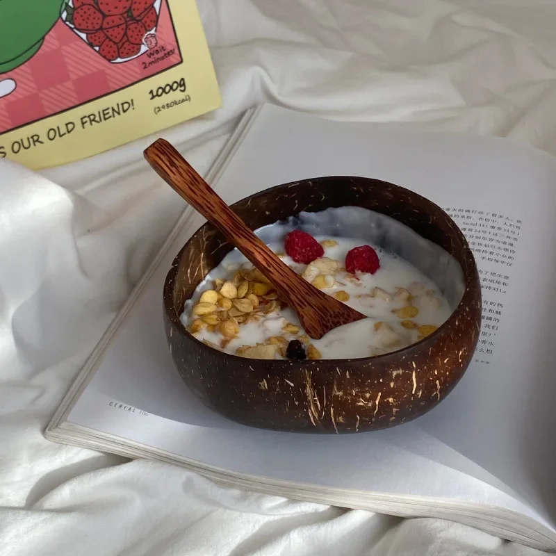 창의적인 천연 코코넛 그릇, 친환경 수프 샐러드, 나무 과일 접시, 국수 밥, 수공예 예술, 빈티지 타입 장식 