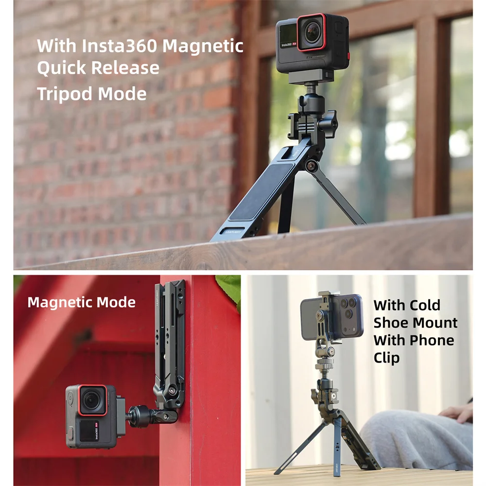 Treppiede LEAPLIGHT multifunzione magnetico girevole a 360° in alluminio con gancio pieghevole per smartphone, fotocamera e streaming live._voghion.com
